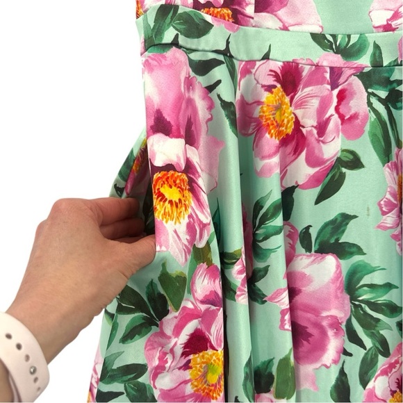 Modcloth Elegance My Way Fit & Flare Swing Dress -Pink Green Floral Print- Large - Picture 7 of 10